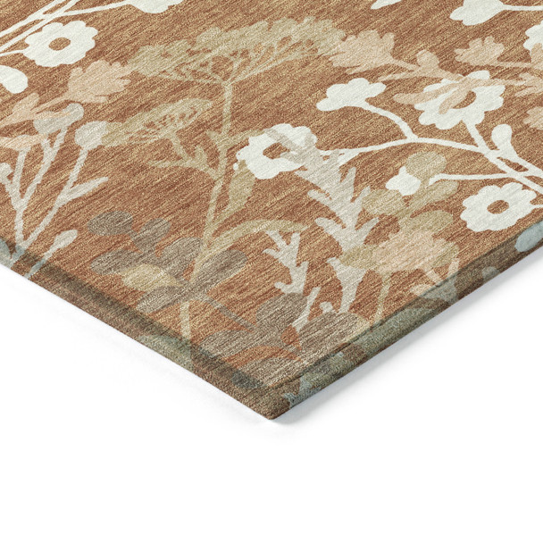 9' X 12' Chili Red Ivory And Green Floral Washable Indoor Outdoor Area Rug