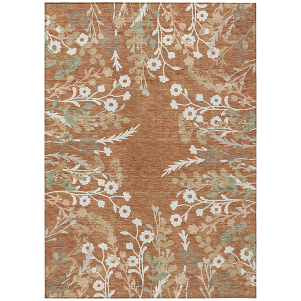 10' X 14' Chili Red Ivory And Green Floral Washable Indoor Outdoor Area Rug