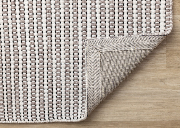 8' X 11' White And Taupe Striped Hand Woven Area Rug