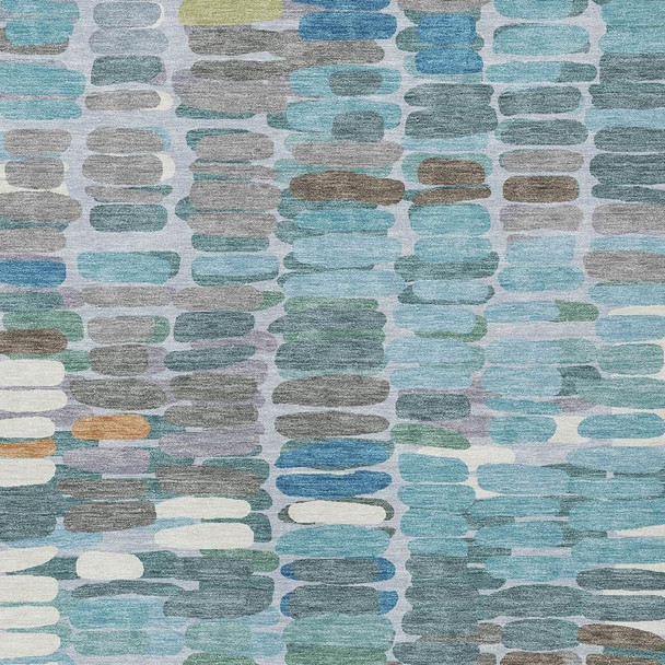 5' X 8' Teal Blue Copper And Ivory Abstract Washable Indoor Outdoor Area Rug