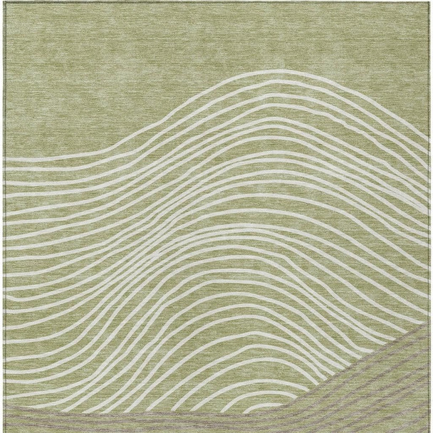 5' X 8' Artichoke Green And Ivory Striped Washable Indoor Outdoor Area Rug
