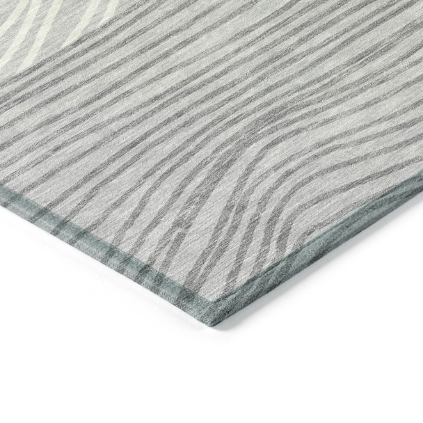 5' X 8' Gray And Ivory Striped Washable Indoor Outdoor Area Rug