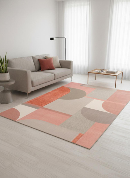 5' X 8' Pink And Gray Geometric Area Rug