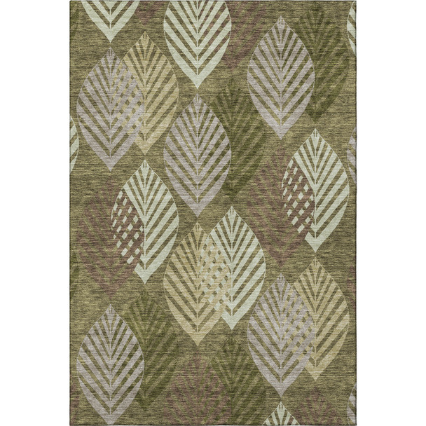 10' X 14' Olive Green Gray And Gold Floral Washable Area Rug With UV Protection