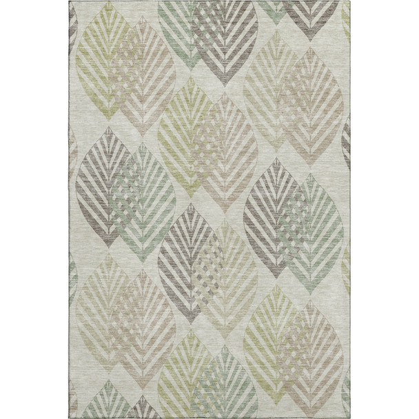 9' X 12' Taupe Brown And Green Floral Washable Area Rug With UV Protection