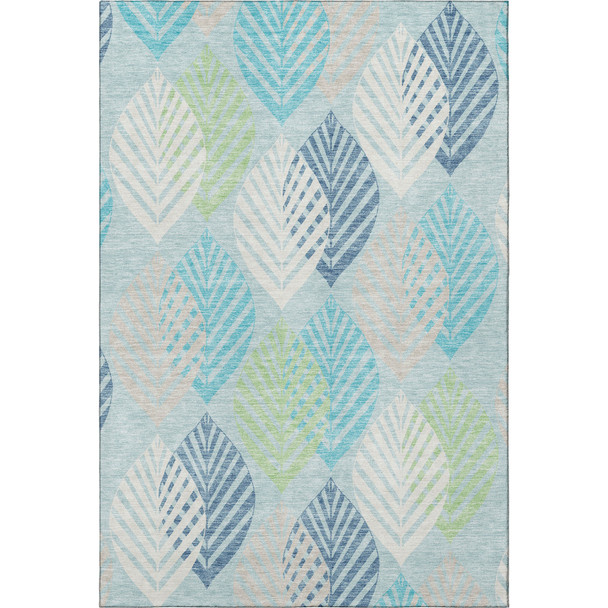 8' X 10' Teal Ivory And Green Floral Washable Area Rug With UV Protection