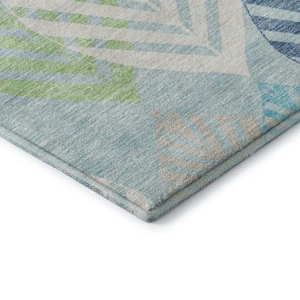 10' X 14' Teal Ivory And Green Floral Washable Area Rug With UV Protection