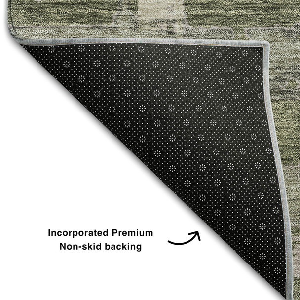 10' X 14' Olive Green And Beige Striped Washable Area Rug With UV Protection