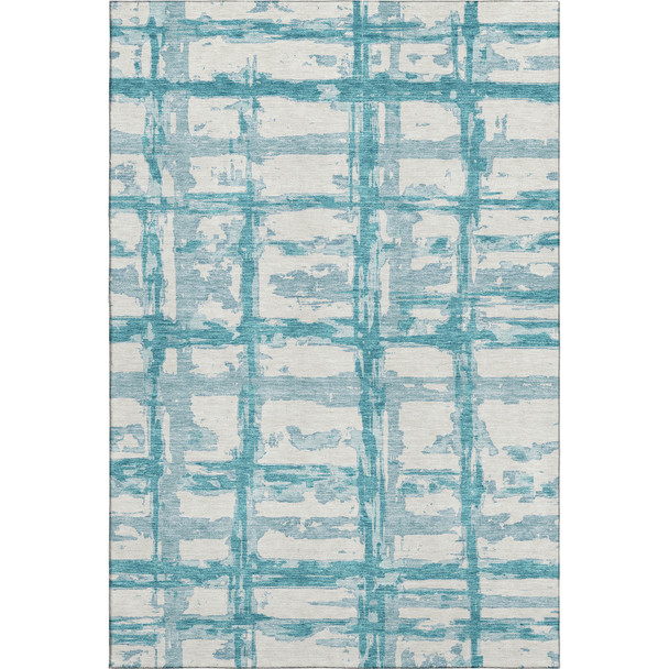 5' X 8' Teal And Ivory Striped Washable Area Rug With UV Protection