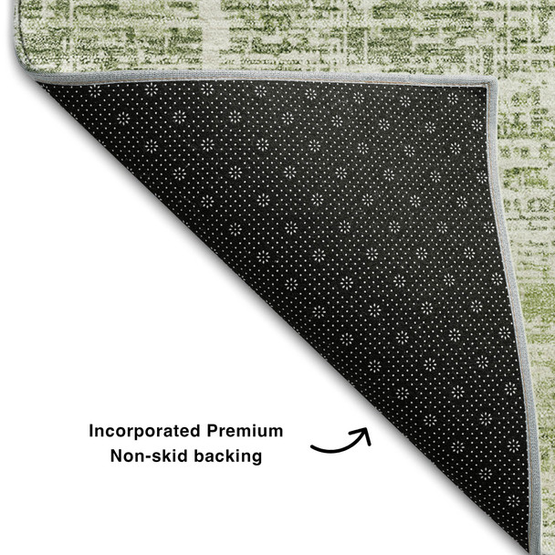 9' X 12' Artichoke Green And Ivory Abstract Washable Area Rug With UV Protection