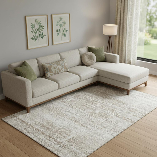 9' X 12' Beige And Ivory Abstract Washable Area Rug With UV Protection