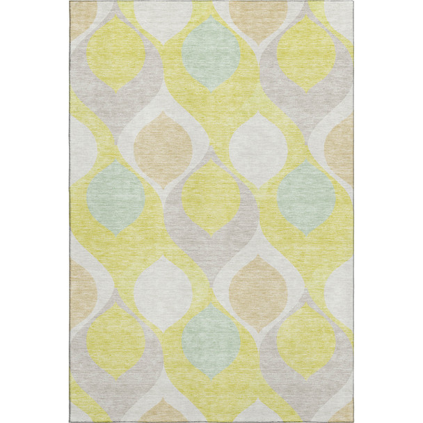 9' X 12' Yellow Ivory And Gray Ogee Washable Area Rug With UV Protection
