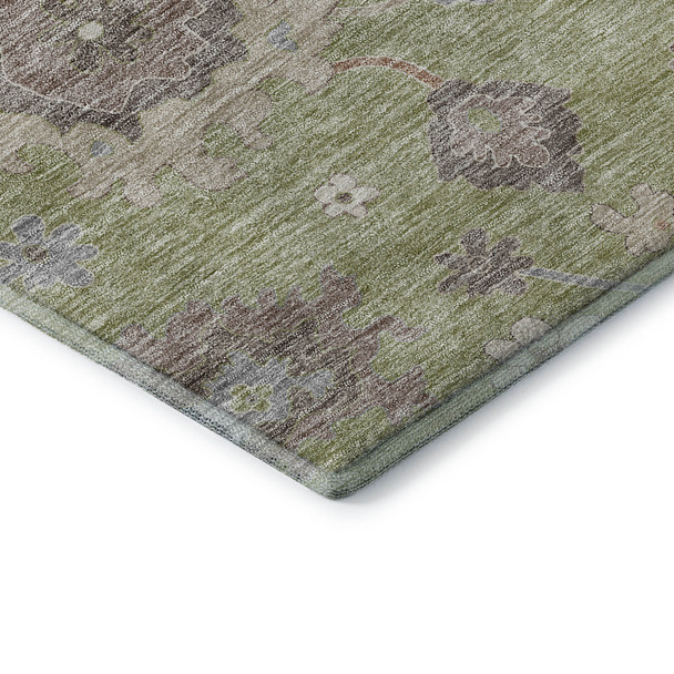 8' X 10' Artichoke Green Beige And Taupe Floral Medallion Washable Area Rug With UV Protection
