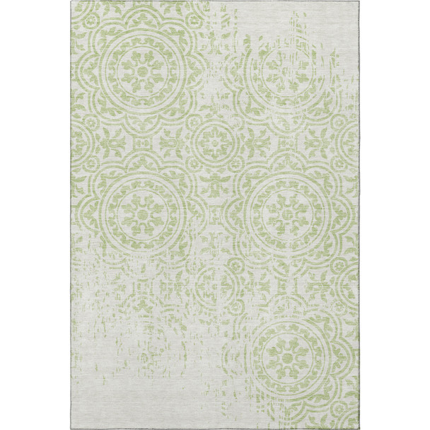 3' X 5' Artichoke Green And Ivory Medallion Washable Area Rug With UV Protection