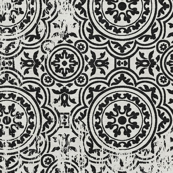 10' X 14' Black And Ivory Medallion Washable Area Rug With UV Protection