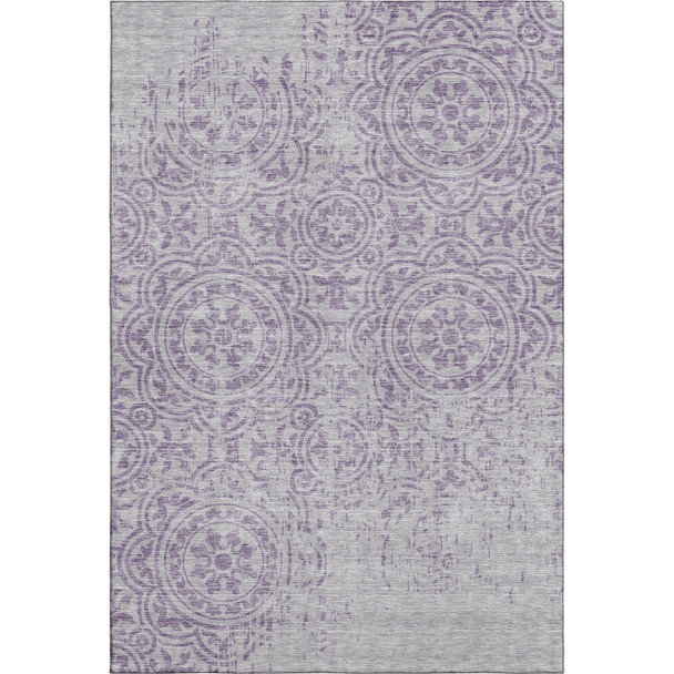 5' X 8' Lavender And Ivory Medallion Washable Area Rug With UV Protection