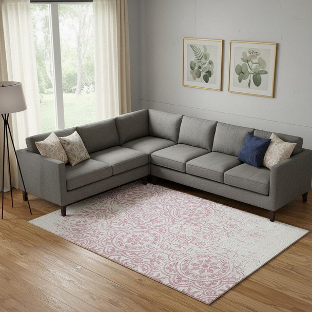 8' X 10' Pink And Ivory Medallion Washable Area Rug With UV Protection