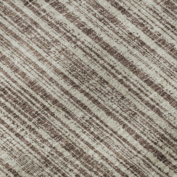 9' X 12' Brown And Ivory Striped Washable Area Rug With UV Protection