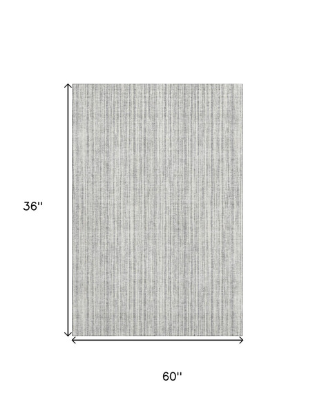 3' X 5' Gray And Silver Striped Washable Area Rug With UV Protection
