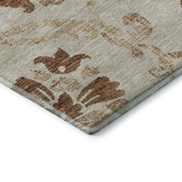 9' X 12' Terra Cotta And Beige Floral Washable Area Rug With UV Protection
