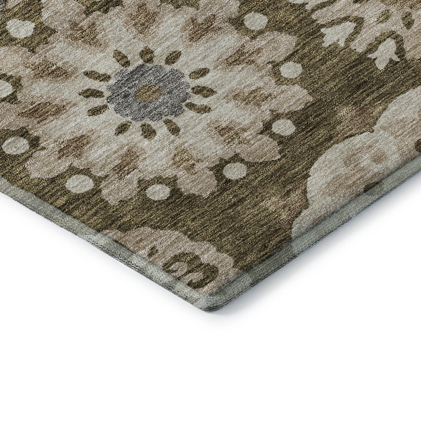 9' X 12' Brown Gray And Beige Medallion Washable Area Rug With UV Protection