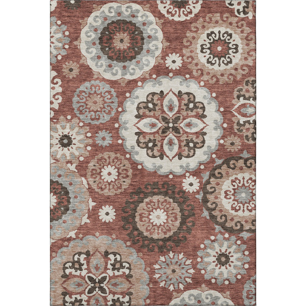 5' X 8' Rust Gray And Beige Medallion Washable Area Rug With UV Protection