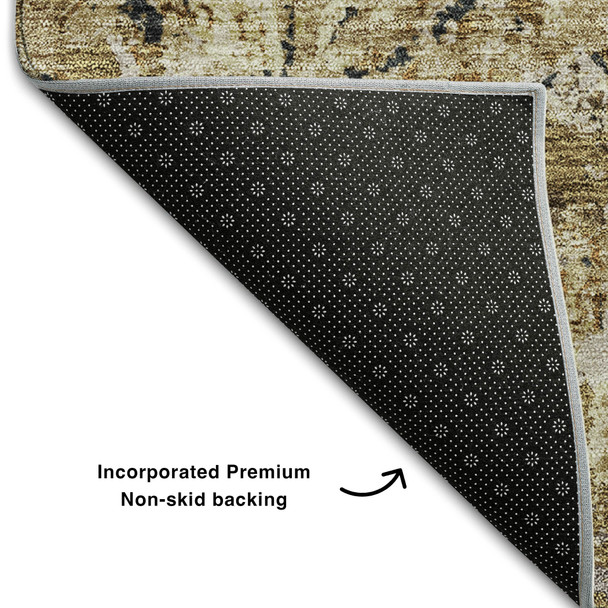 8' X 10' Beige Gray And Brown Diamond Washable Area Rug With UV Protection