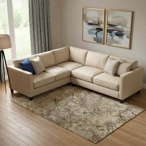 10' X 14' Beige Gray And Brown Diamond Washable Area Rug With UV Protection