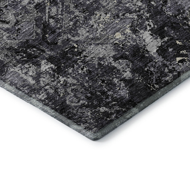 5' X 8' Black Gray And Silver Diamond Washable Area Rug With UV Protection
