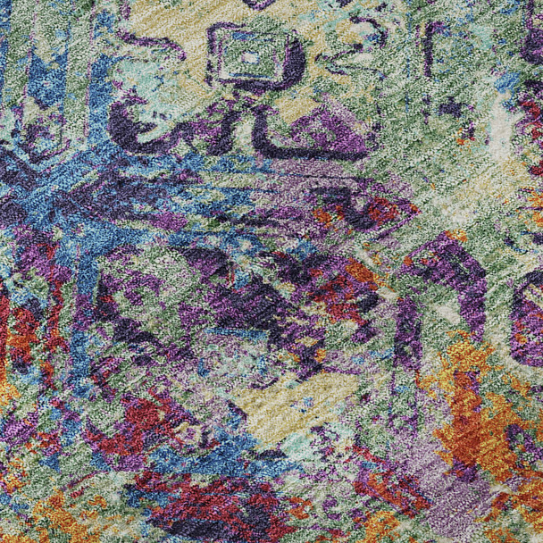 8' X 10' Copper Blue And Red Diamond Washable Area Rug With UV Protection