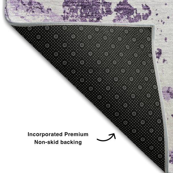 5' X 8' Lavender And Ivory Abstract Washable Area Rug With UV Protection