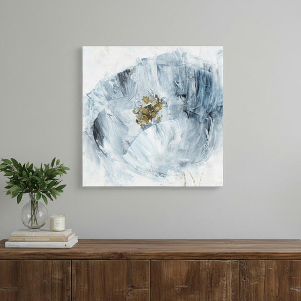 20" x 20" Watercolor Abstract Gray Blue Flower II Canvas Wall Art