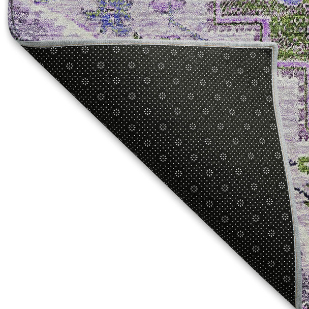 10' X 14' Olive Green Purple And Gray Floral Medallion Washable Area Rug With UV Protection