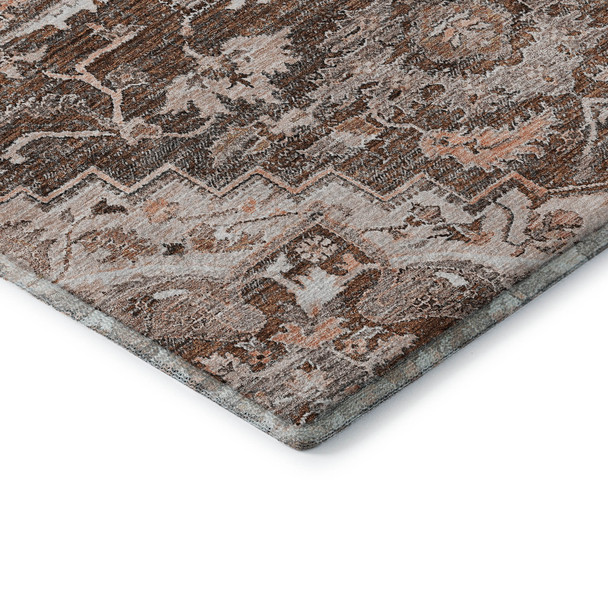 5' X 8' Terra Cotta Beige And Gray Floral Medallion Washable Area Rug With UV Protection