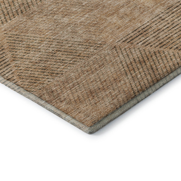 9' X 12' Copper And Brown Geometric Washable Area Rug With UV Protection