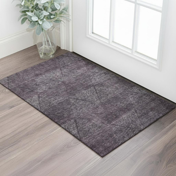 3' X 5' Eggplant And Gray Geometric Washable Area Rug With UV Protection