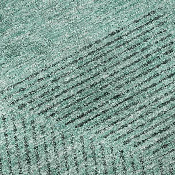 5' X 8' Teal And Gray Geometric Washable Area Rug With UV Protection