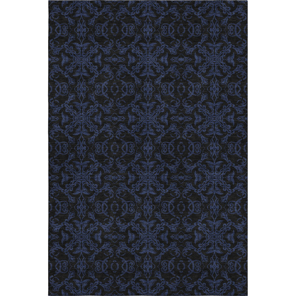 3' X 5' Blue And Charcoal Medallion Washable Area Rug With UV Protection