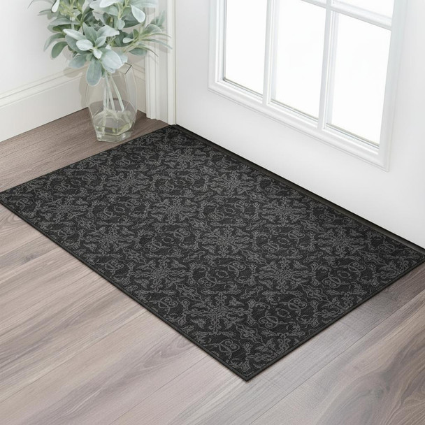 3' X 5' Gray And Charcoal Medallion Washable Area Rug With UV Protection