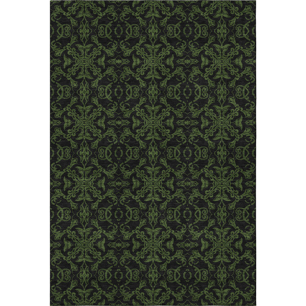 8' X 10' Olive Green And Charcoal Medallion Washable Area Rug With UV Protection