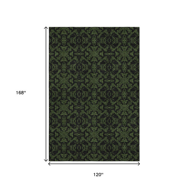 10' X 14' Olive Green And Charcoal Medallion Washable Area Rug With UV Protection