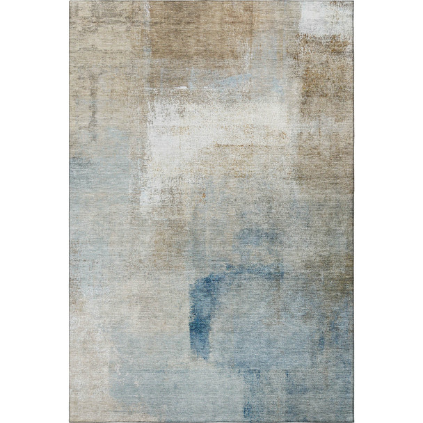 8' X 10' Taupe Blue And Ivory Abstract Washable Area Rug With UV Protection