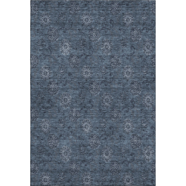 10' X 14' Blue And Ivory Floral Washable Area Rug With UV Protection