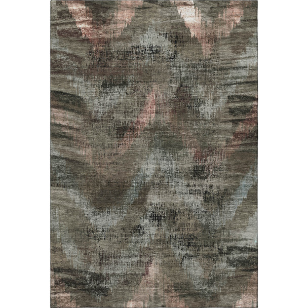 5' X 8' Brown Salmon And Gray Abstract Washable Area Rug With UV Protection