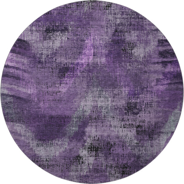 8' Purple And Gray Abstract Washable Round Rug With UV Protection