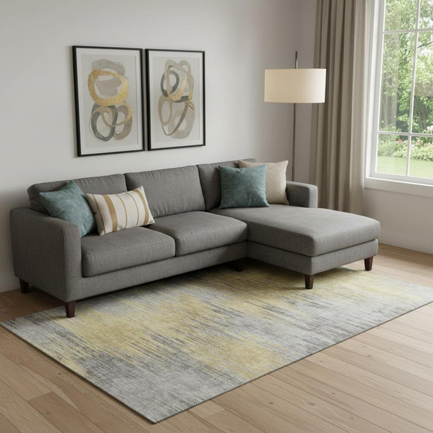 9' X 12' Gold And Gray Abstract Washable Area Rug With UV Protection