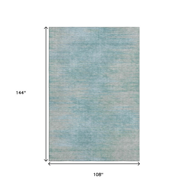 9' X 12' Aqua And Gray Abstract Washable Area Rug With UV Protection
