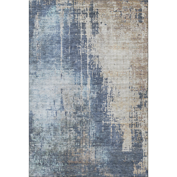 8' X 10' Navy Blue Beige And Taupe Abstract Washable Area Rug With UV Protection