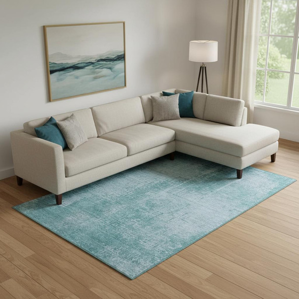 8' X 10' Aqua And Teal Abstract Washable Area Rug With UV Protection