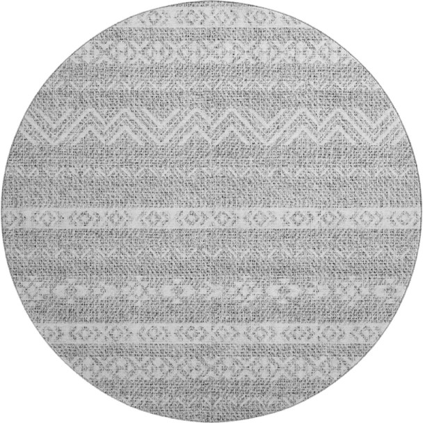 8' Gray And Silver Southwestern Washable Round Rug With UV Protection